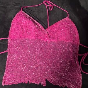 Pink Sequin Halter Top